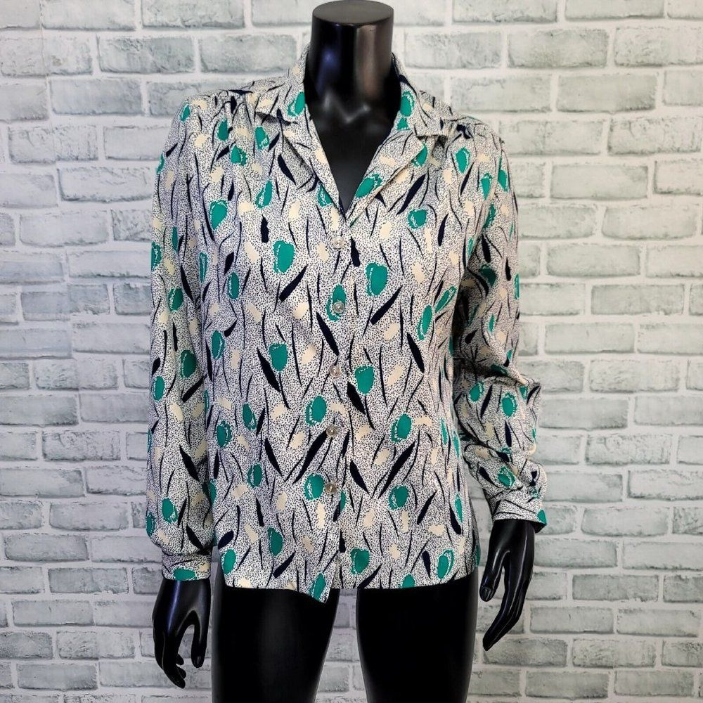 Vintage 70s Graff Californiawear Womens M Abstract Long Sleeve Button Up Blouse